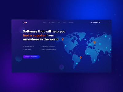 Landing page for new software blue branding design homepage landing sell software suppliers uiux web