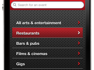 Events category select app ios iphone select