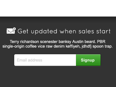Get updated when sales start alert input signup