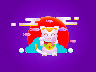 Cute lucky cat design icon illustration typography ui 插图 设计