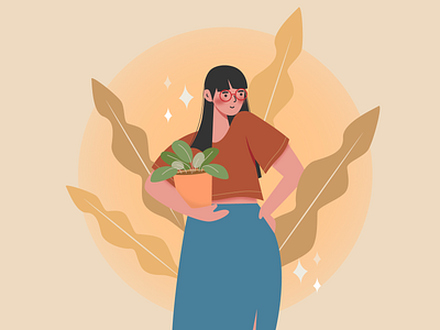 Plant Girl art challenge character colorful cute design digital draw this in your style dtiys flat design girl graphic design illustration nature plant lady plants primary colors redraw vector