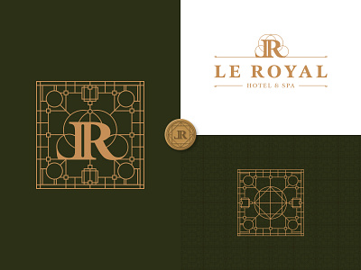 Le Royal architecture art deco branding gold graphic design hospitality hotel logo luxury monogram pattern spa tile