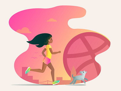 Running Morning Girl design firstshot hello dribble illustration pink vector