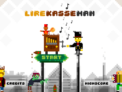 Lirekasse-man – Titlescreen design (Barrelorgan-man) art direction design game globalgamejam illustration indie landscape pixelart skyline uix ux vector
