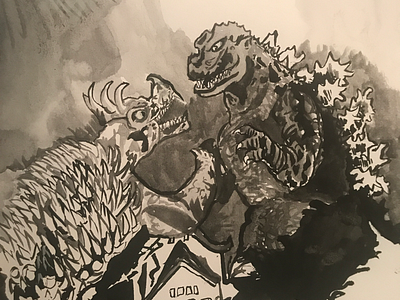 Godzilla Raids Again anguirus godzilla gojira watercolors