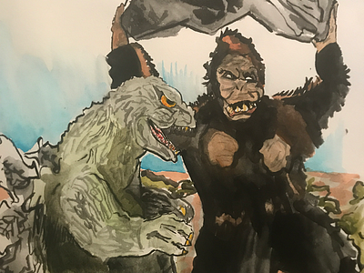 King Kong vs. Godzilla godzilla gojira king kong watercolor