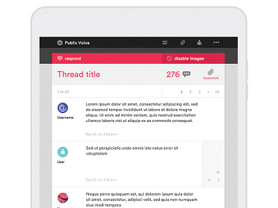 Public Voice app forum icons interface layout responsive tablet type ui ux website
