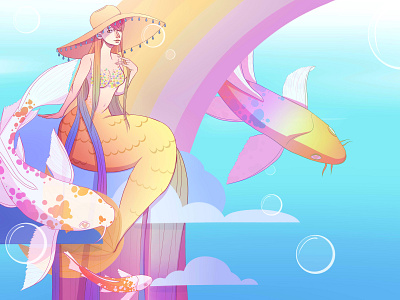 Rainbow Mermaid adobe photoshop art artwork character art digital 2d draw illustration magic mermaid paint painttoolsai rainbow
