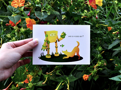 Robot & Dog adobe illustrator adobe photoshop art artwork cute art digital 2d dog draw illustration paint postcard postcard design postcards robot vector