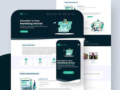 Decodev Company Profile Website - Landing Page 3d android app bootstrap brand branding company profile design landing landing page laravel minimalist modern responsive responsive design services typogaphy ui web website design