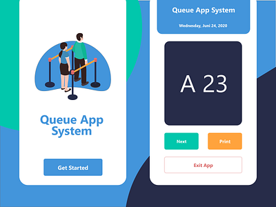 Queue App System for Mobile 3d android app blue concept design ios java minimalist modern queue ui