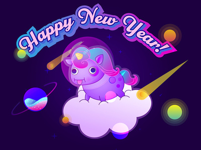 Happy New Year Small illustration illustrator space unicorn vector