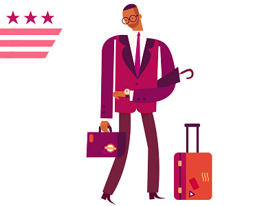 Businessman airline briefcase character illustration owen davey suit suitcase umbrella