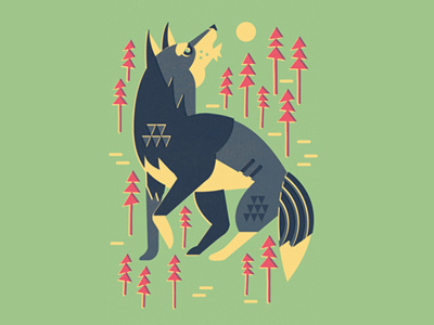 Wolf Hound animal hound illustration retro trees wolf