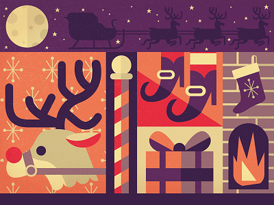 Santa Stuff christmas elf fireplace illustration moon north pole present reindeer rudolph santa sleigh stuff