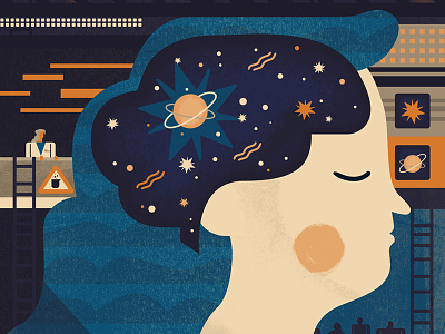 The Mystery of the Human Brain brain illustration mystery space woman