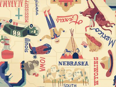 US American Stories - Mike Toth america chichken cowboy illustration map mount rushmore nascar teepee usa