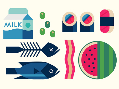 Food #1 bacon fish food milk olives sushi watermelon