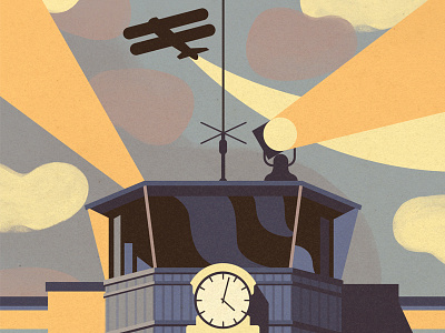 1950s Airport airport building clock plane retro tower