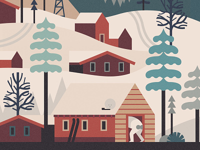 Winter Village huts snow trees village winter