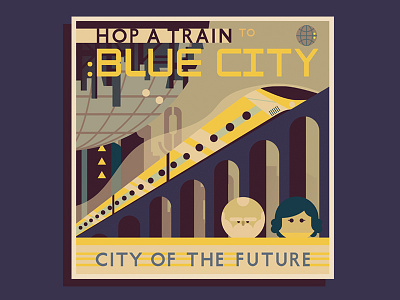 TwoDots Postcard #20 city retro train