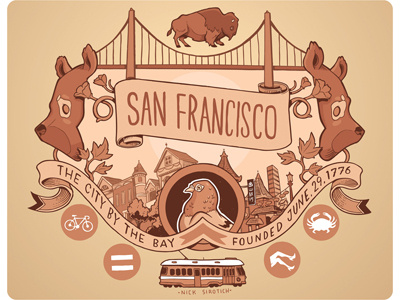 San Francisco Illustration bears design drawing golden gate illustration pigeons san francisco