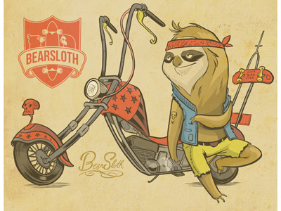 BearSloth Wild Man bearsloth born to be wild drawing illustration motorcycle san francisco skate skateboard sloth