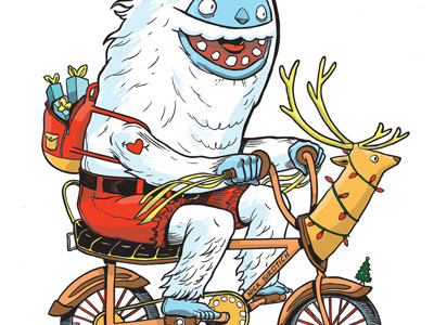 Happy Holidays Card bicycle bike christmas cute cycle holiday monster presents xmas yeti