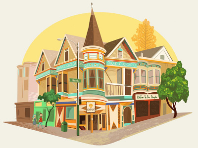 Haight and Masonic architecture bayarea design drawing haight illustration illustrator landscape landscape illustration san francisco sanfrancisco victorian