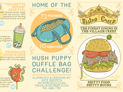 Menu Exterior for Bistro Creep bistro creep design drawing food gross illustration menu