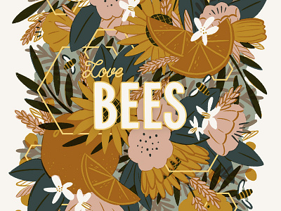 Bees & Botanicals Poster Illustration botanicals digital art digital illustration editorial illustration floral flowers handdrawn type illustrated collateral procreate procreate app