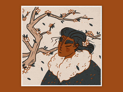 Woodblock Style Digital Illustration character illustration digital art digital illustration editorial illustration floral illustration linocut style portrait art procreate procreate app woodblock