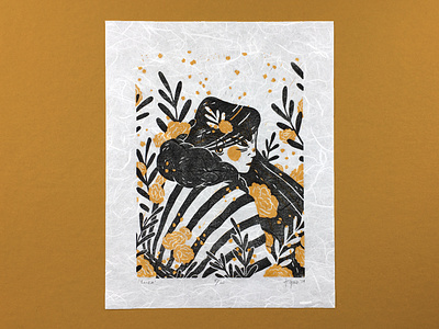 'Eliza' 2-Color Block Print block print character illustration editorial illustration hand carved hand printed handmade lino print linocut linoleum linoprint relief print vintage