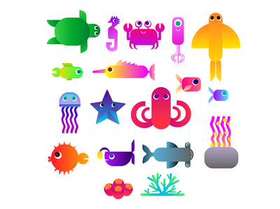 Sea creatures animals digitalart fish geometric gradient illustraion sea ui vector