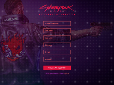 Sign Up Page for game Cyberpunk 2077| Daily UI 001 cyberpunk dailyui design oo1 sing up page typography ui web