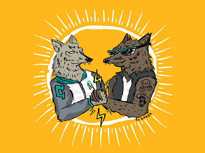 Coyote and Wolf Bro Moment awesome bros coyote hand drawn handshake homies illustration photoshop rad wolf