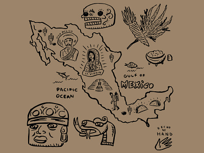 Map of Mexico Illustration aztec chicano chips handdrawn latino map mayan mexicanfood mexico southwest