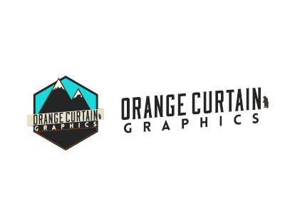Orange Curtain Graphics Logo bear curtain graphics logo mountain mountains orange patch simple typography
