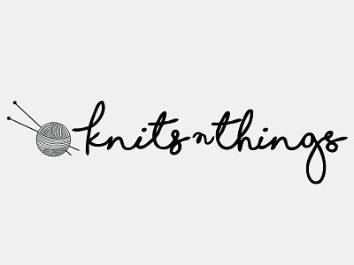 Logo Series: Knits n Things app cursive icon knitting logo monotone needle simple yarn