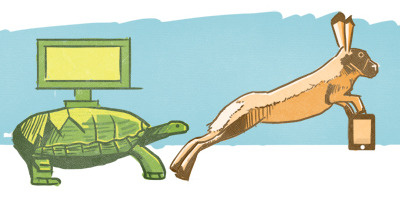 Desktop Tortoise, Mobile Hare illustration