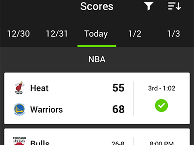 Scores Material Design android card leagues material design scores sports teams