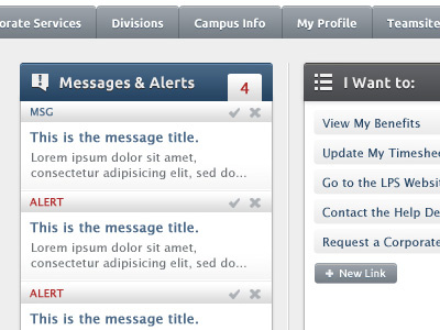 Intranet Re-design application blue gray intranet messages module