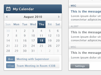 Intranet Re-design application blue calendar gray intranet module