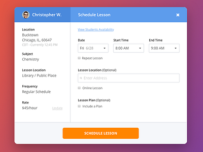 Schedule a Lesson calendar dates module ui ux website workflow
