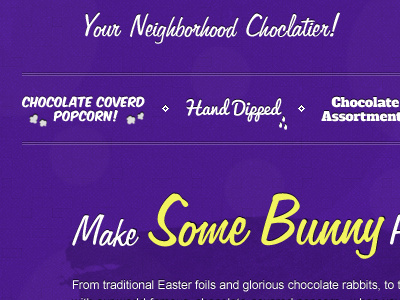 Chocolate Site Navigation chocolate multiple fonts navigation purple script texture violet yellow