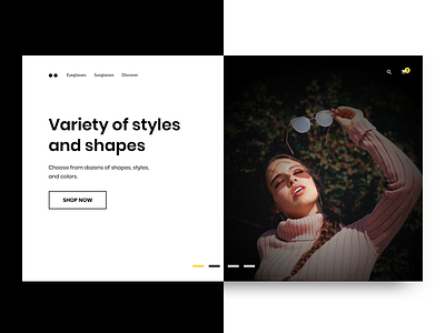 Eyewear Web Design - Dark + Light Split Screen Carousel carousel design header header design header exploration kid slider slider design ui user interface ux web web design web design company website