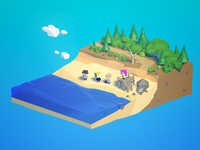 Atom Soup 3d art beach cute friendship lowpoly