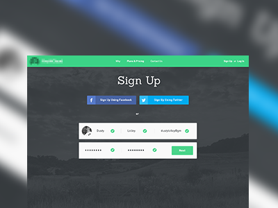 Sign Up Process button facebook form log in login photo sign up signup twitter ui