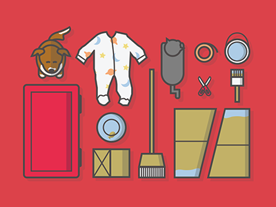 'Time to Prepare'. For my son's room. art cat design dog icon line print scissors tape wagon
