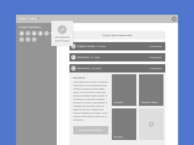 High Fidelity Wires for a new Blackairplane Labs product. add deliverable management members photo project ui ux wireframe wireframes wires